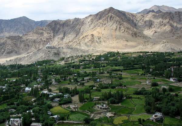 View of the Shanti Stupa and Leh oasis