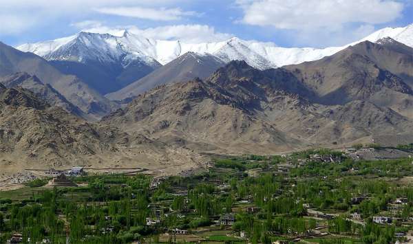 Ladakh mountains and Changspa oasis 