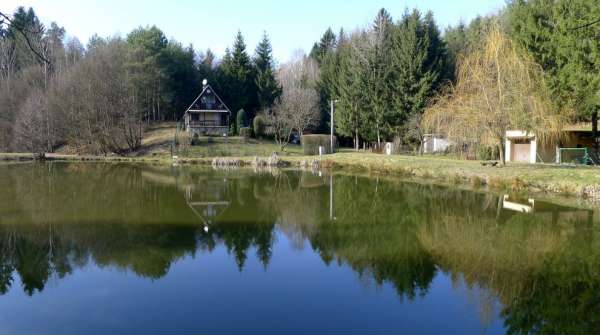 Ein Teich in der Nähe des Schlosses von Pařez