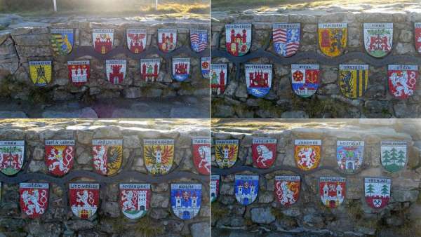 Escudos de armas de las ciudades en la fuente del Elba