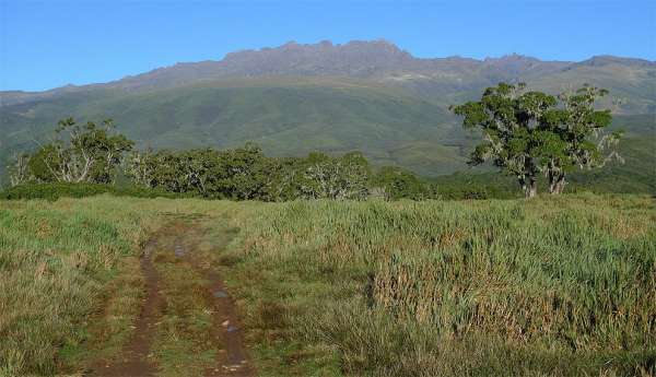 El camino debajo de los picos del monte. Kenia