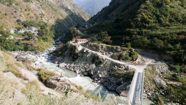 View of the confluence of the Trishuli and Langtang Khola rivers