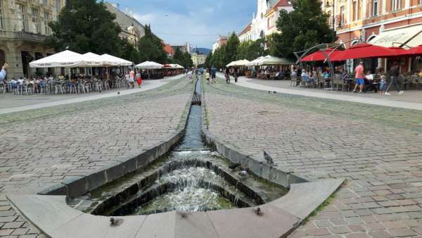 Un arroyo que fluye por el centro de la ciudad.