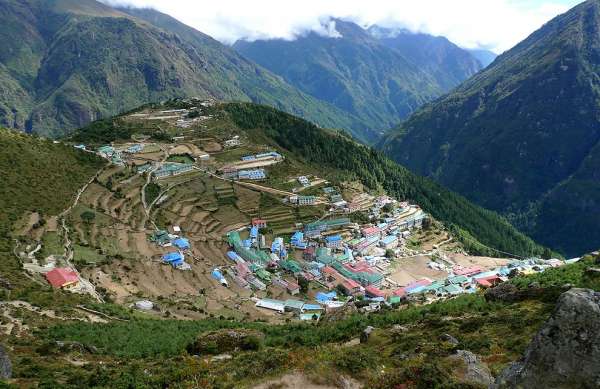 Namche from the ascent path from Khunde