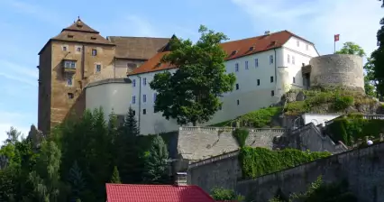 Uitzicht op het kasteel met het paleis