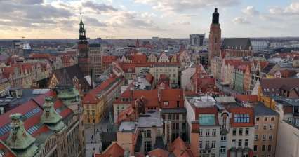 Widok na Wrocław z mostu Pokutnice
