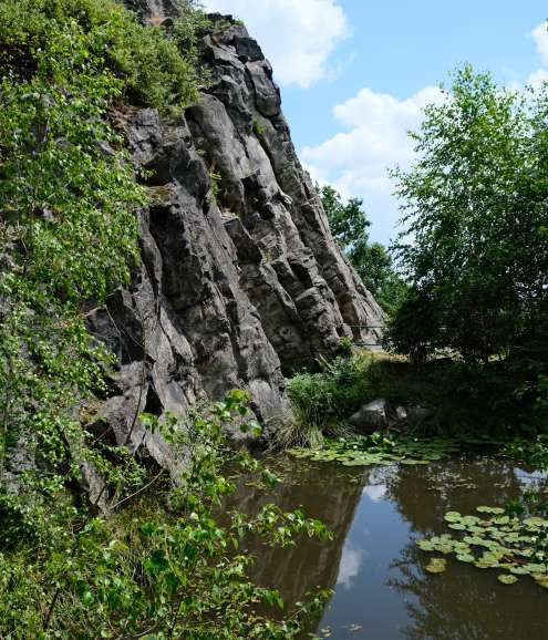 Un estanque debajo de una roca