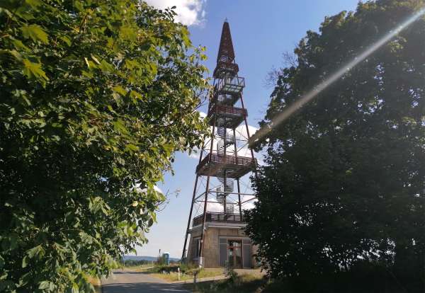 Widok na wieżę widokową z drogi