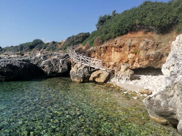 Back view of the wooden bridge