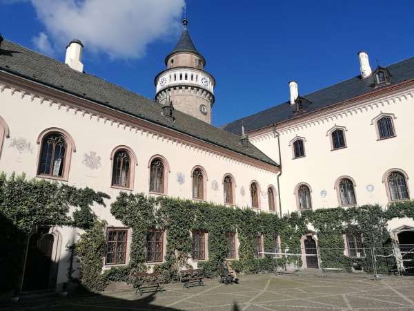 Courtyard with a tower