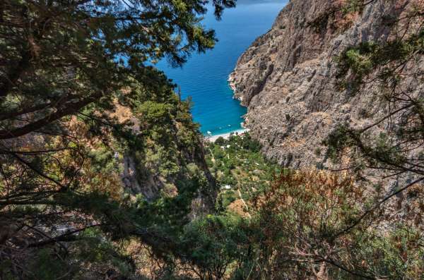 The first view from the hiking trail to Butterfly Valley Beach