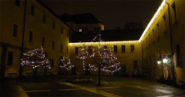 In the castle courtyard